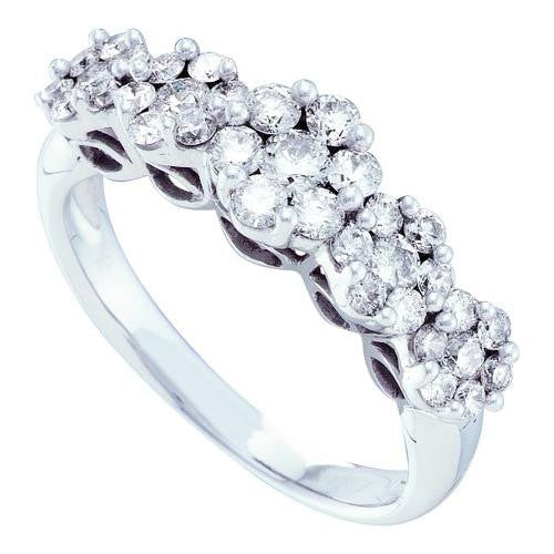 14KT White Gold 1.02CTW  DIAMOND  5 FLOWER RING