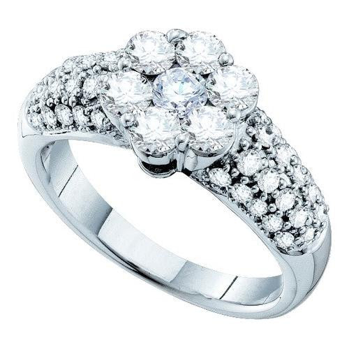 14KT White Gold 1.44CTW  DIAMOND FLOWER RING