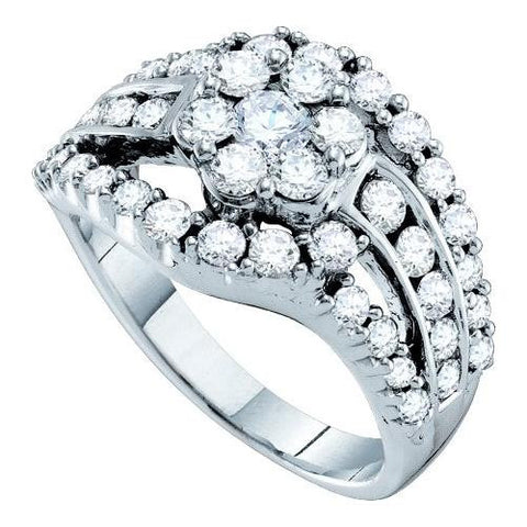 14KT White Gold 2.00CTW  DIAMOND FLOWER RING