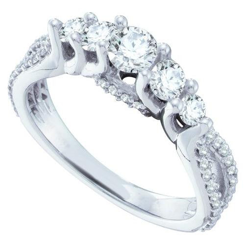 14K White-gold 1.00CT DIAMOND 5 STONE BRIDAL RING