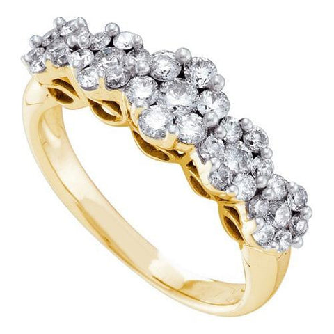 14KT Yellow Gold 1.02CTW  DIAMOND 5 FLOWER RING