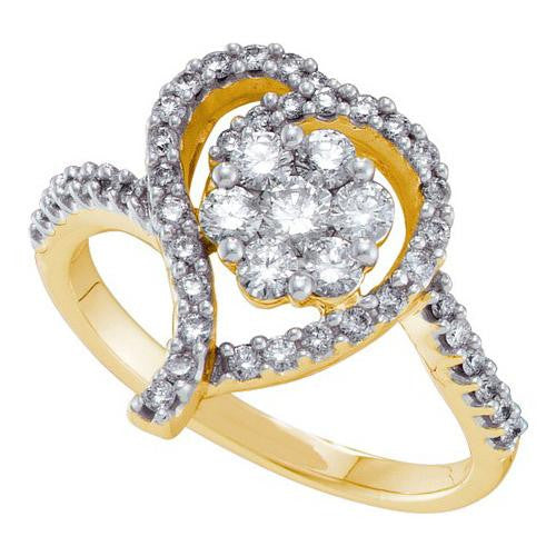 14KT Yellow Gold 0.75CTW  DIAMOND FLOWER HEART RING