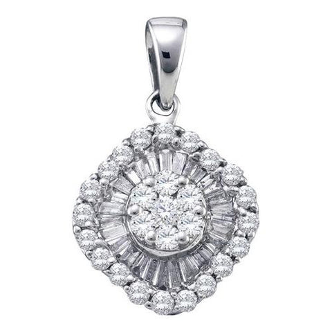 14KT White Gold 0.80CTW DIAMOND  FLOWER PENDANT