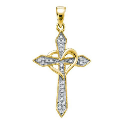 10KT Yellow Gold 0.10CTW DIAMOND  CROSS PENDANT