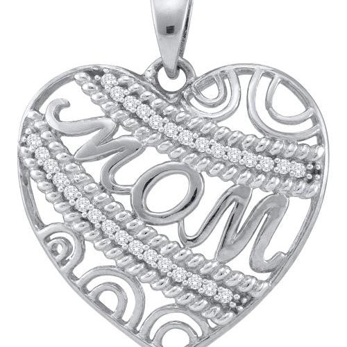 10KT White Gold 0.10CTW DIAMOND HEART MOM PENDANT