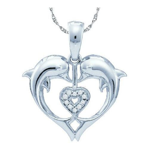 10KT White Gold 0.03CTW DIAMOND  DOLPHIN PENDANT