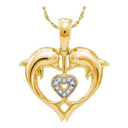 10KT Yellow Gold 0.03CTW DIAMOND  DOLPHIN PENDANT