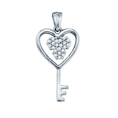 10KT White Gold 0.07CTW DIAMOND  KEY PENDANT