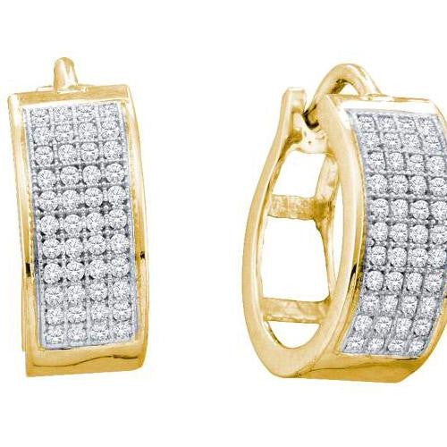 925 Sterling Silver Yellow 0.25CT DIAMOND  MICRO  PAVE HOOPS