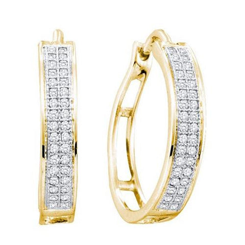 925 Sterling Silver Yellow 0.20CTW DIAMOND  MICROPAVE HOOPS