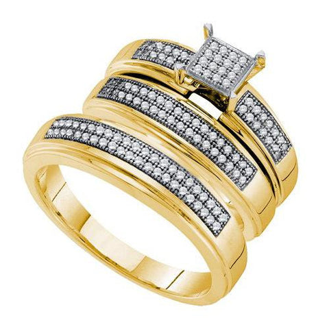 10K Yellow-gold 0.35CT DIAMOND  MICRO PAVE TRIO SET