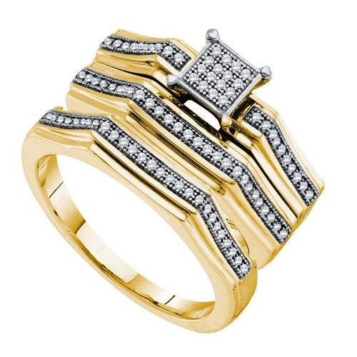 10K Yellow-gold 0.25CT DIAMOND  MICRO PAVE TRIO SET