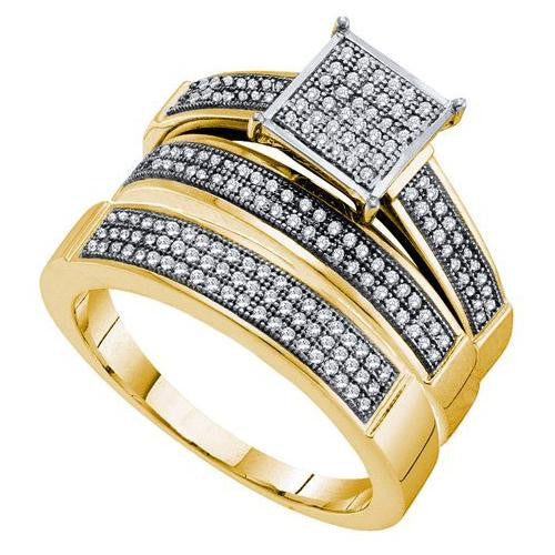 10K Yellow-gold 0.50CT DIAMOND  MICRO PAVE TRIO SET