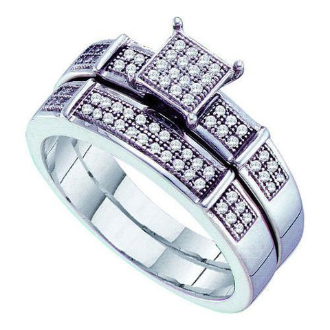 10KT White Gold 0.30CTW  DIAMOND MICRO-PAVE TRIO SET