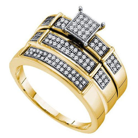 10K Yellow-gold 0.30CT DIAMOND  MICRO PAVE TRIO SET