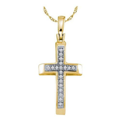 925 Sterling Silver Yellow 0.05CTW DIAMOND CROSS PENDNAT