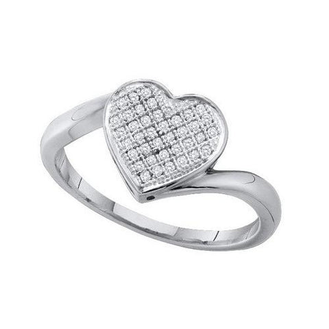 925 Sterling Silver White 0.10CT DIAMOND HEART RING