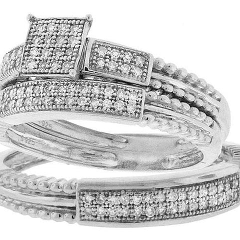 925 Sterling Silver White 0.25CTW DIAMOND  MICRO PAVE TRIO SET