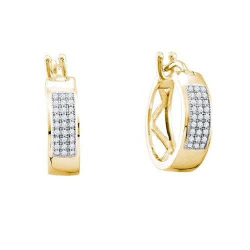 925 Sterling Silver Yellow 0.16CTW DIAMOND  MICROPAVE HOOPS