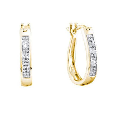 925 Sterling Silver Yellow 0.15CTW DIAMOND MICROPAVE HOOPS