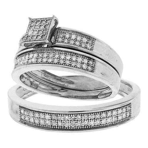 925 Sterling Silver White 0.33CTW DIAMOND  MICRO PAVE TRIO SET