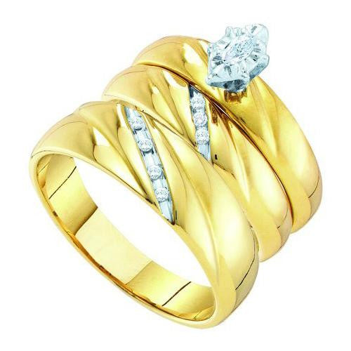 10K Yellow-gold 0.17CTCENTER MARQUISE DIAMOND  TRIO SET