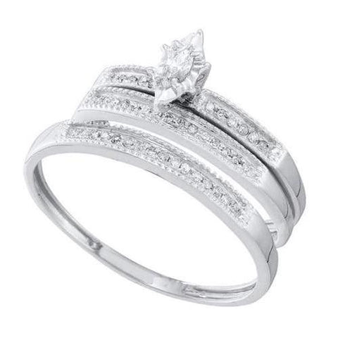 10K White-gold 0.18CT DIAMOND MQ-CENTER TRIO SET