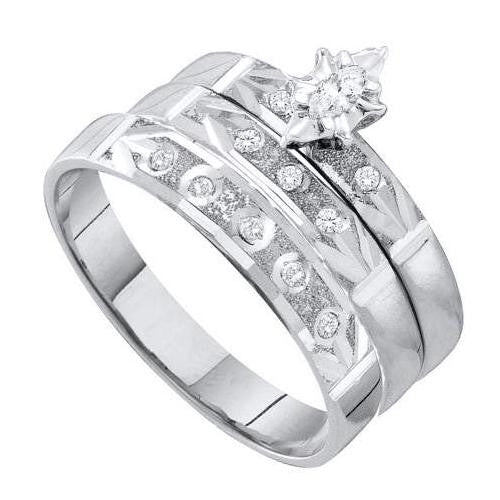 10K White-gold 0.12CT  DIAMOND MARQUISE  CENTER  LADIES  TRIO SET