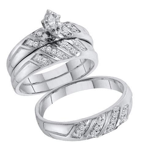 10KT White Gold 0.25CT DIAMOND MARQUISE CENTER TRIO SET