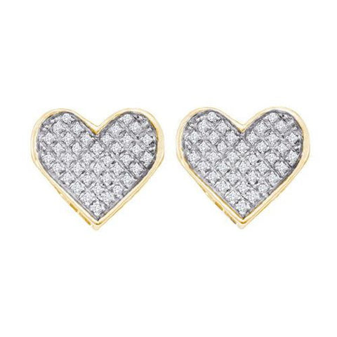 925 Sterling Silver Yellow 0.25CTW DIAMOND  HEART EARRINGS