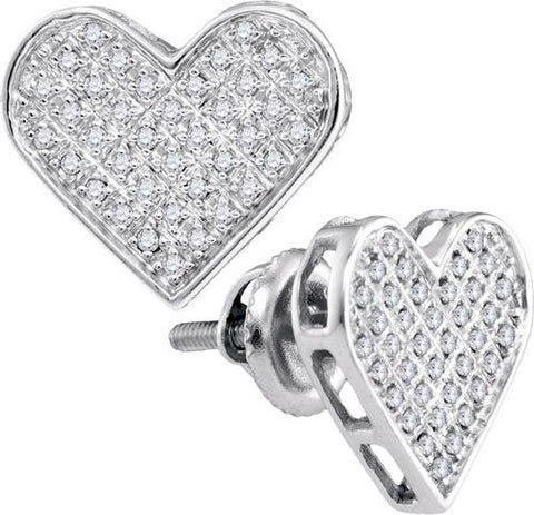 925 Sterling Silver White 0.25CTW DIAMOND  HEART EARRINGS