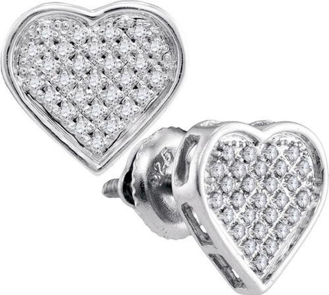 925 Sterling Silver White 0.15CTW DIAMOND  HEART EARRINGS