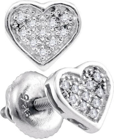 925 Sterling Silver White 0.05CTW DIAMOND HEART EARRINGS