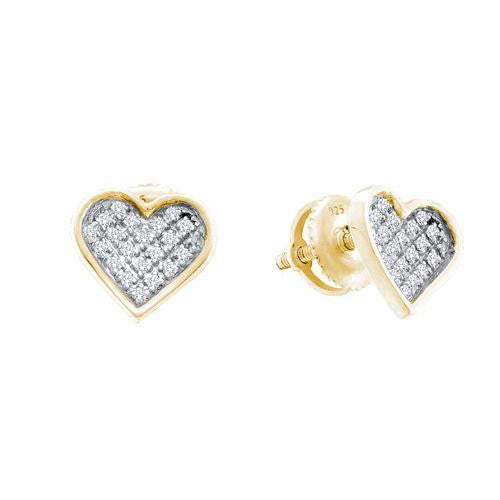 925 Sterling Silver Yellow 0.05CTW DIAMOND HEART EARRINGS