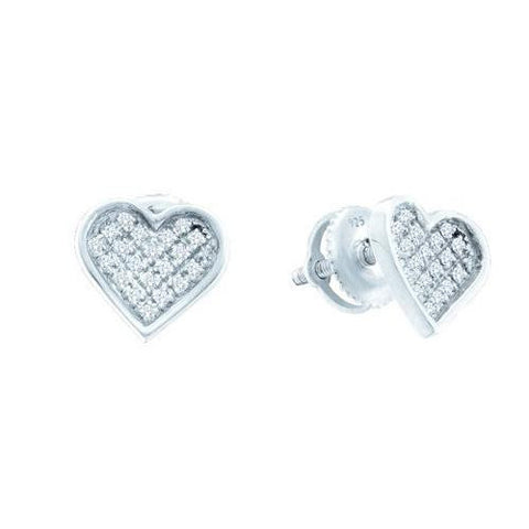 925 Sterling Silver White 0.10CTW DIAMOND  HEART EARRINGS