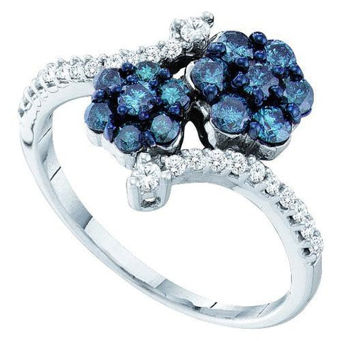 10KT White Gold 0.75CT BLUE DIAMOND  FLOWER RING