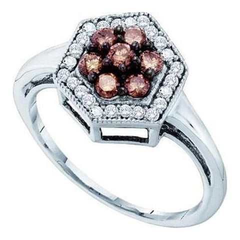 10KT White Gold 0.50CTW COGNAC DIAMOND LADIES  FASHION RING