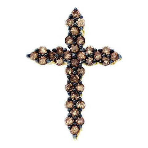 10K Yellow-gold 0.50CTW COGNAC DIAMOND CROSS PENDANT