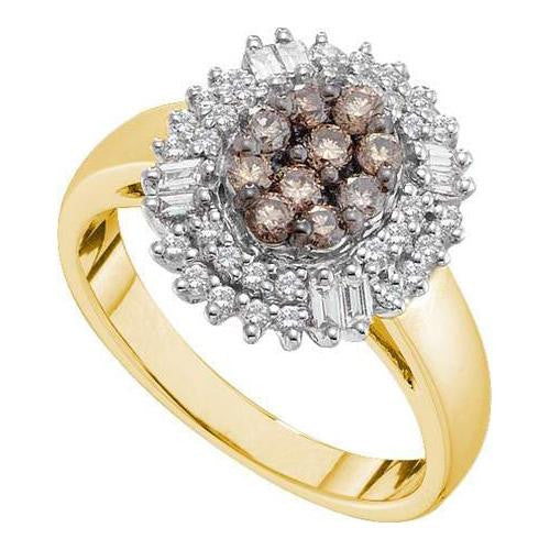 14KT Yellow Gold 0.78CTW COGNAC  DIAMOND LADIES FASHION RING