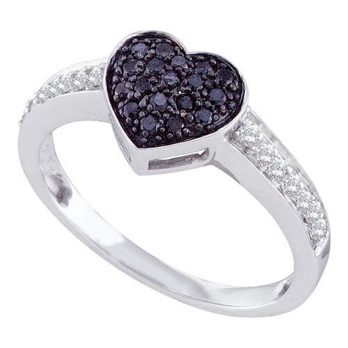 10K White-gold 0.34CTW BLACK DIAMOND  HEART RING