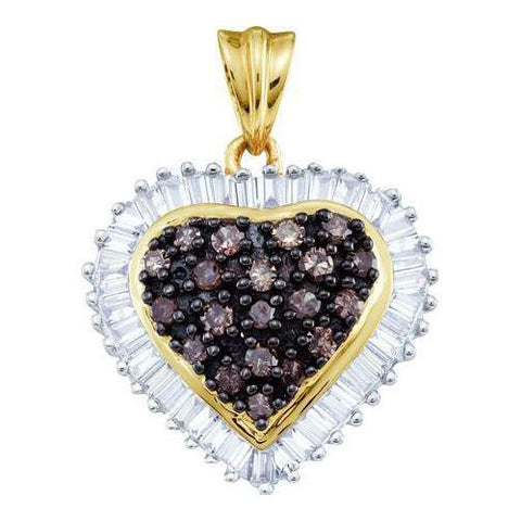 10KT Yellow Gold 1.0CTW COGNAC DIAMOND LADIES HEART  PENDANT