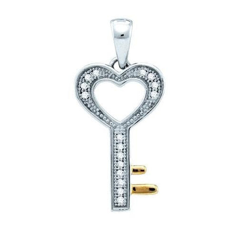 925 Sterling Silver White 0.05CTW DIAMOND KEY PENDANT