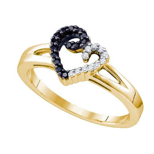 925 Sterling Silver Yellow 0.17CTW DIAMOND MICRO PAVE HEART RING