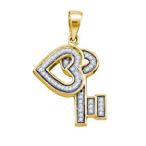 925 Sterling Silver Yellow 0.14CT DIAMOND KEY PENDANT