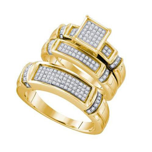 925 Sterling Silver Yellow 0.40CTW DIAMOND MICRO PAVE TRIO SET