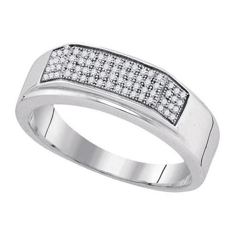 925 Sterling Silver White 0.20CT DIAMOND MICRO-PAVE MENS BAND