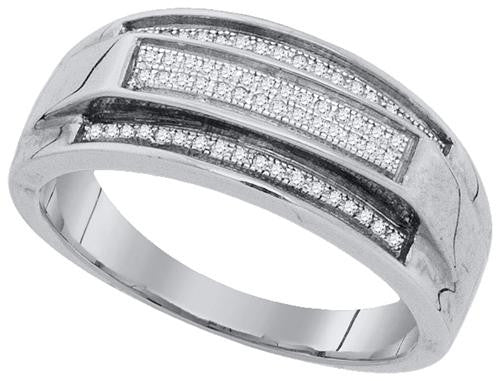 925 Sterling Silver White 0.19CT DIAMOND MICRO-PAVE MENS BAND