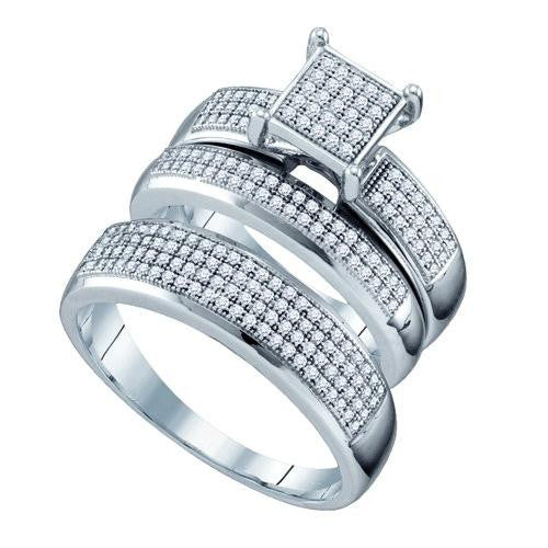 10KT White Gold 0.63CTW DIAMOND  MICRO PAVE TRIO SET