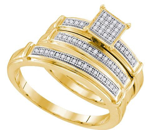 925 Sterling Silver Yellow 0.20CT DIAMOND MICRO-PAVE TRIO SET