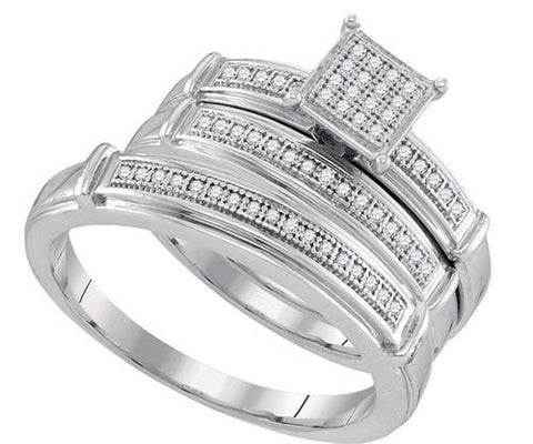 925 Sterling Silver White 0.20CT DIAMOND MICRO-PAVE TRIO SET